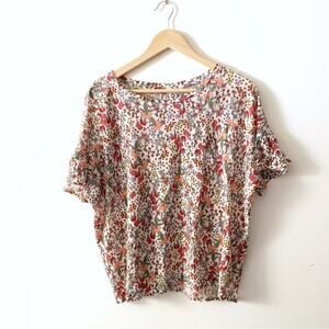 Loft Linen Floral Print Ruffle Sleeve Top Size XL